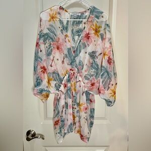Sweet Rain Multicolor Sheer Floral Swimsuit Coverup Size L